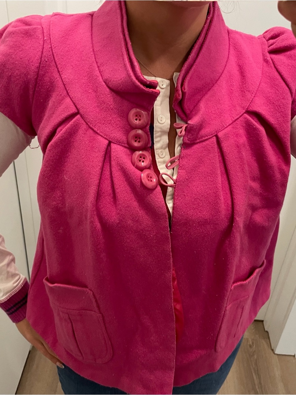 Women’s Fuchsia Button-Front Short Wool Coat